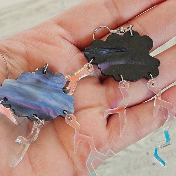 Acrylic Storm Cloud Lightening Bolt Earrings Novelty Magic School Bus - Picture 3 of 5